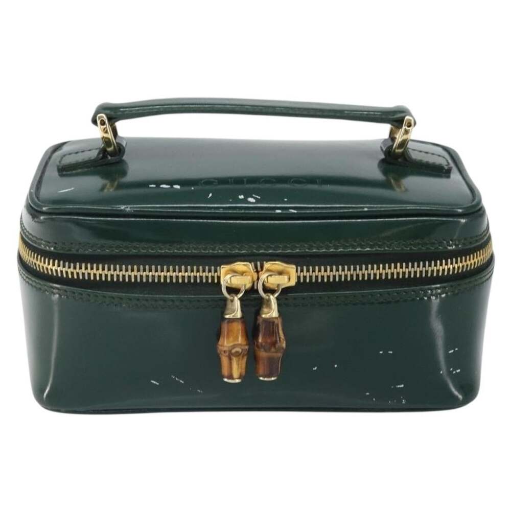 Gucci Bamboo Patent Leather Vanity Pouch Green